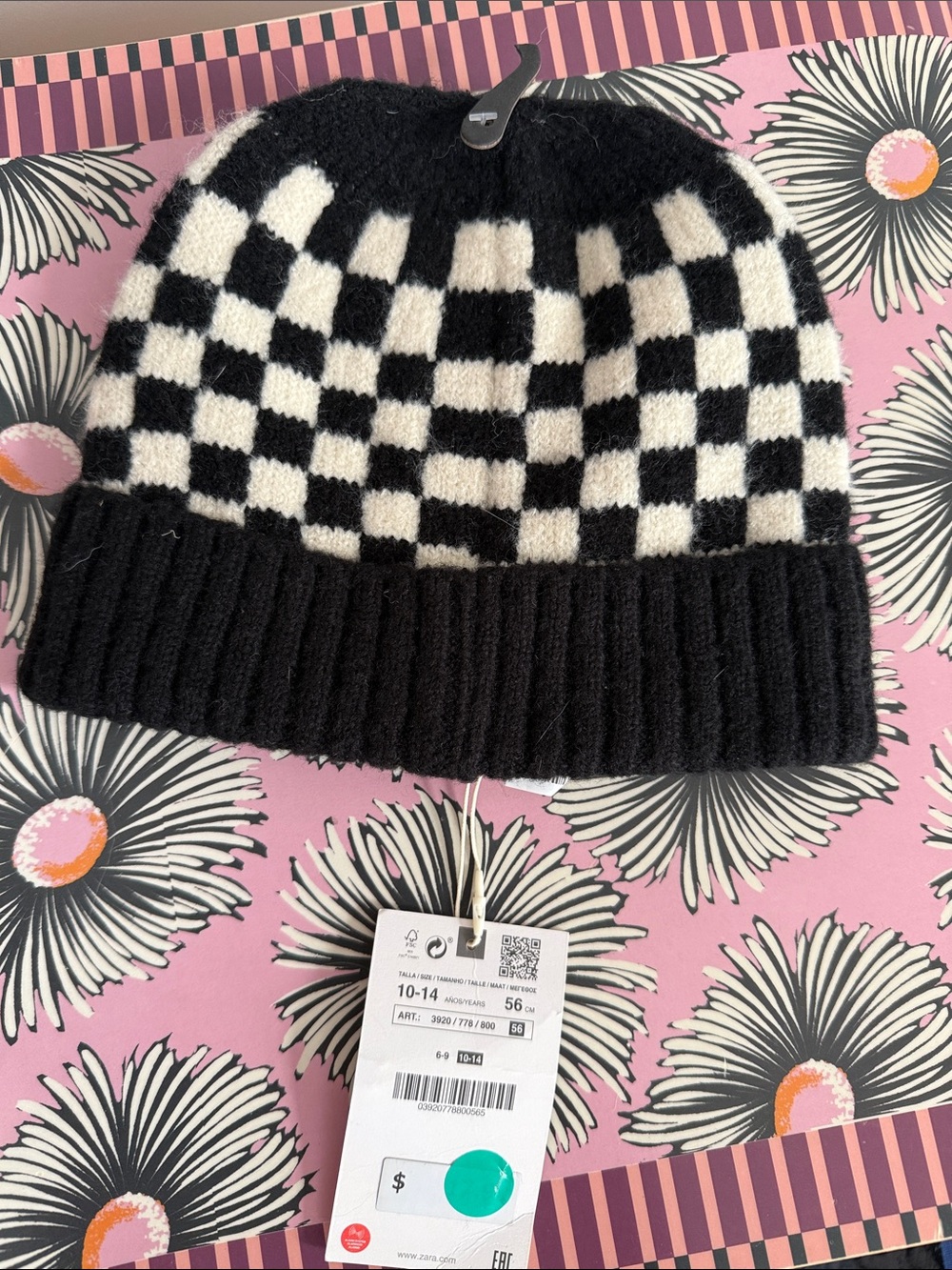 Zara Black & White Checkered Kids Beanie